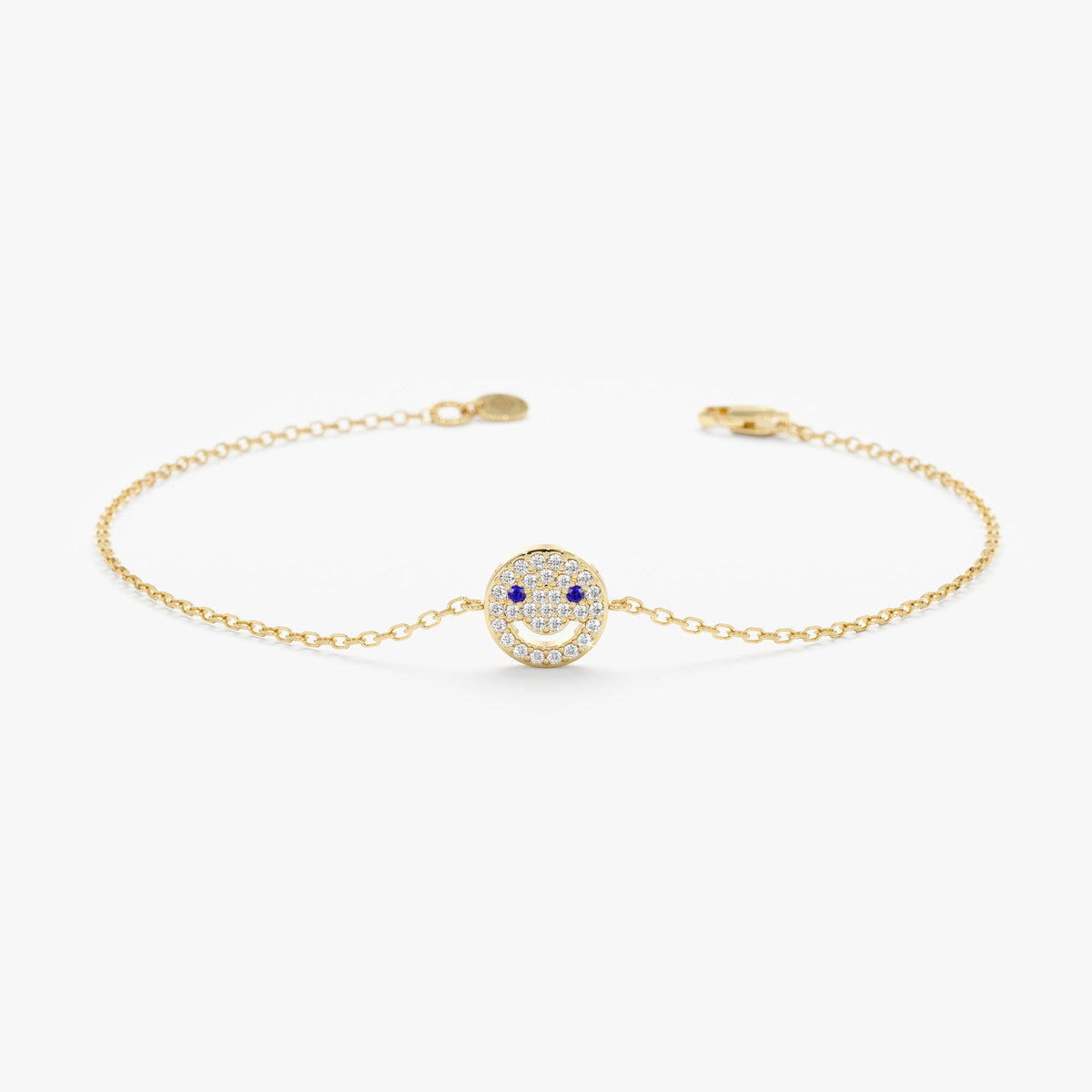Solid Gold Sapphire Diamond Happy Face Bracelet (6EA45C)