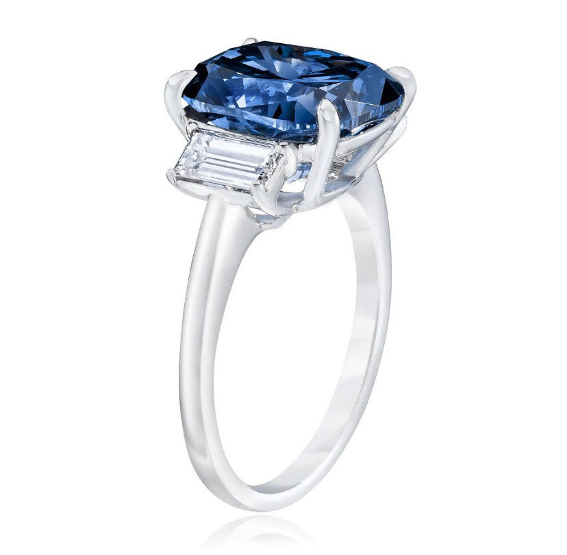 14K Solid Gold Blue Diamond Engagement Ring