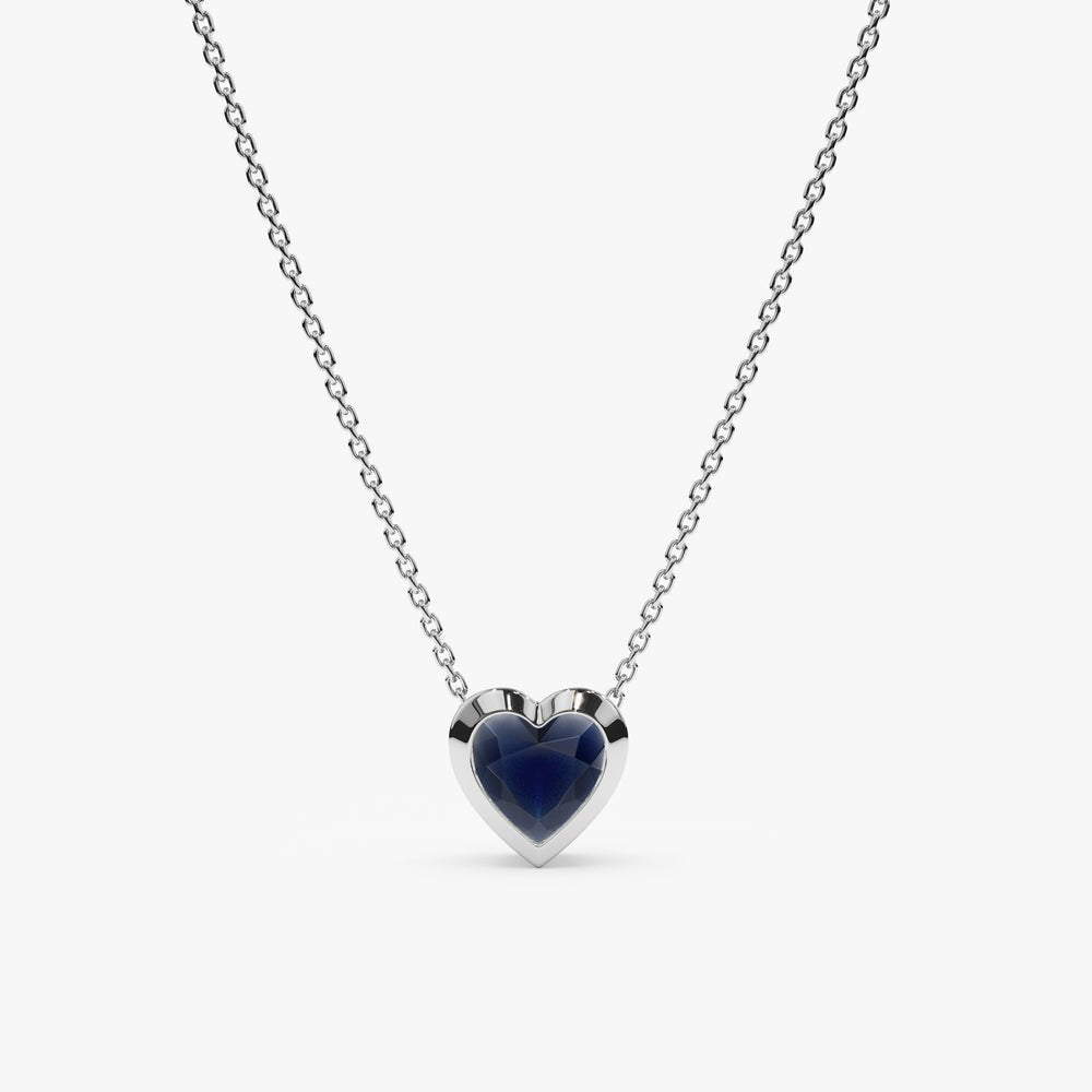 Solid Gold Blue Sapphire Heart Necklace (BCF532)