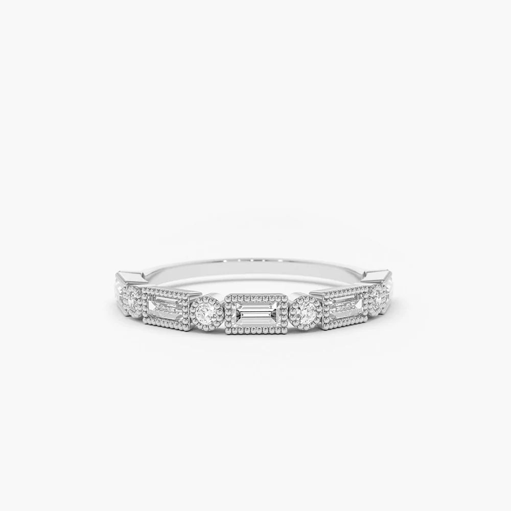 Solid Gold Baguette and Round Diamond Ring (9005F0)