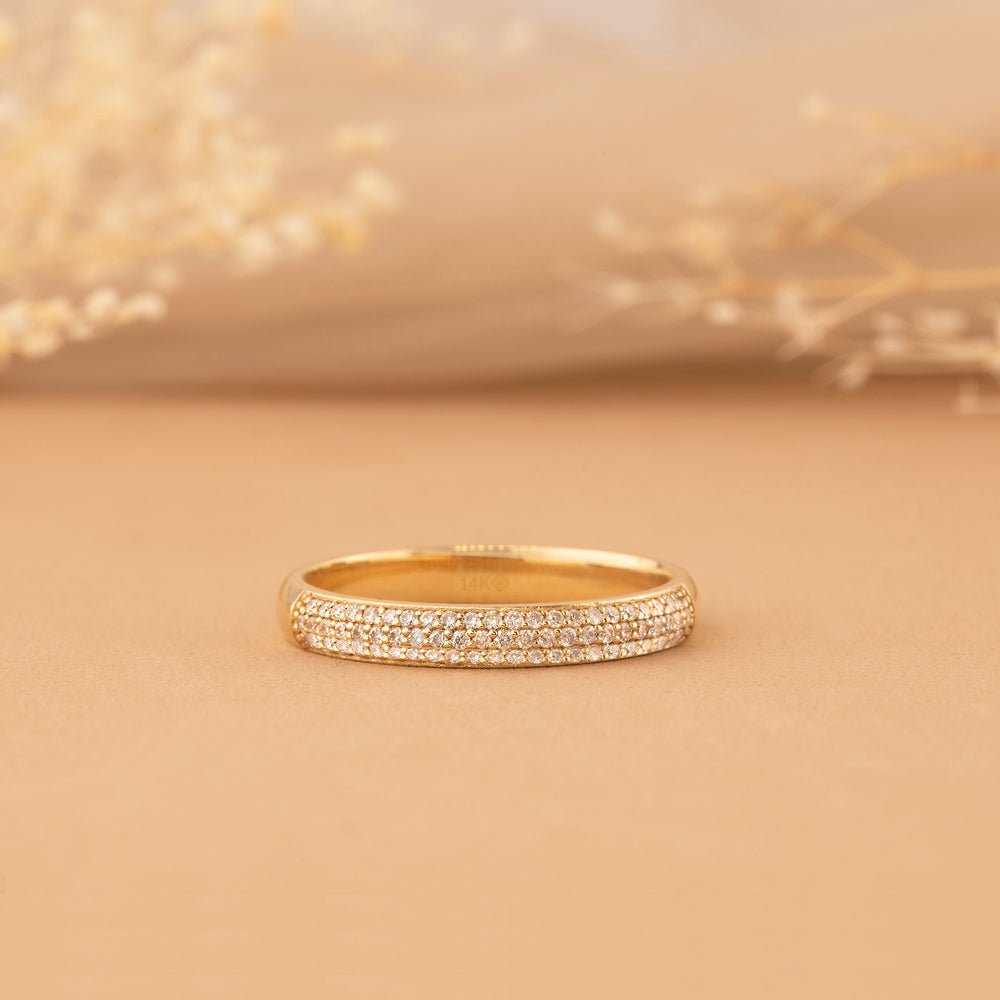 14K Solid Gold 0.35 CT Pavé Diamond Dome Ring