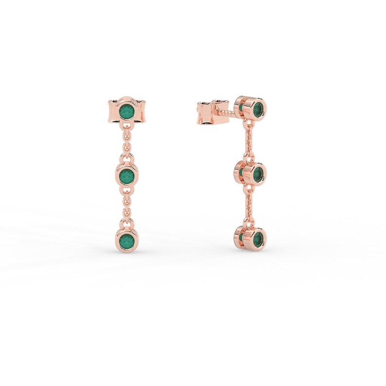 Solid Gold Dangle Drop Emerald Earrings (DA04BD)