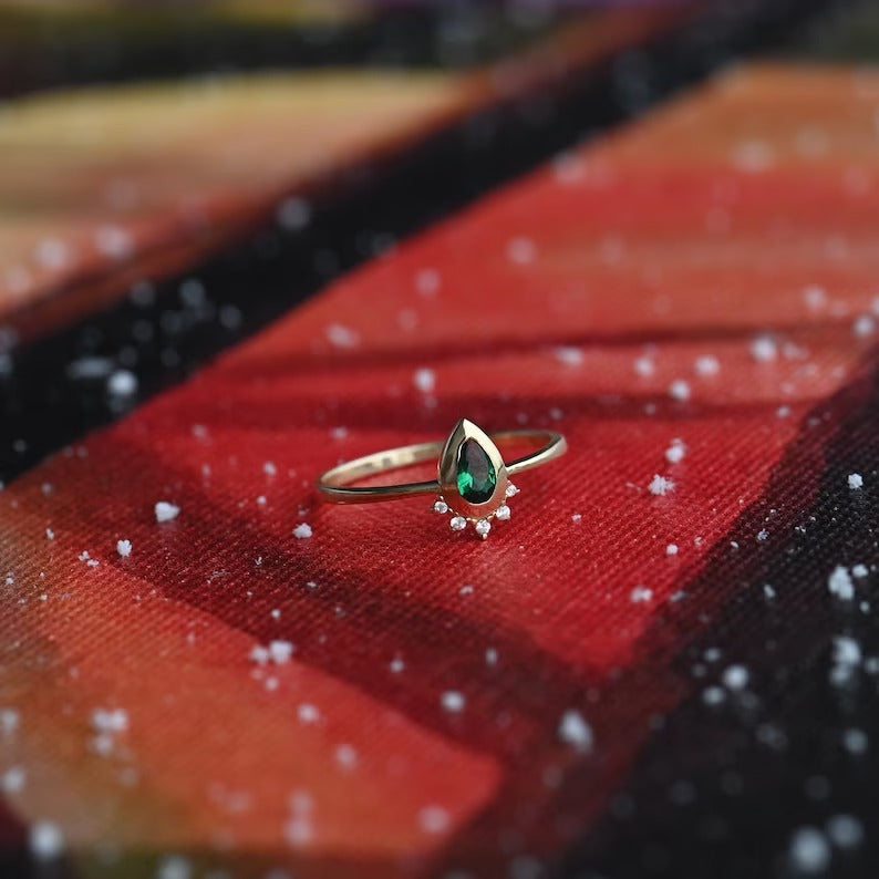 Solid Gold Pear Emerald Ring