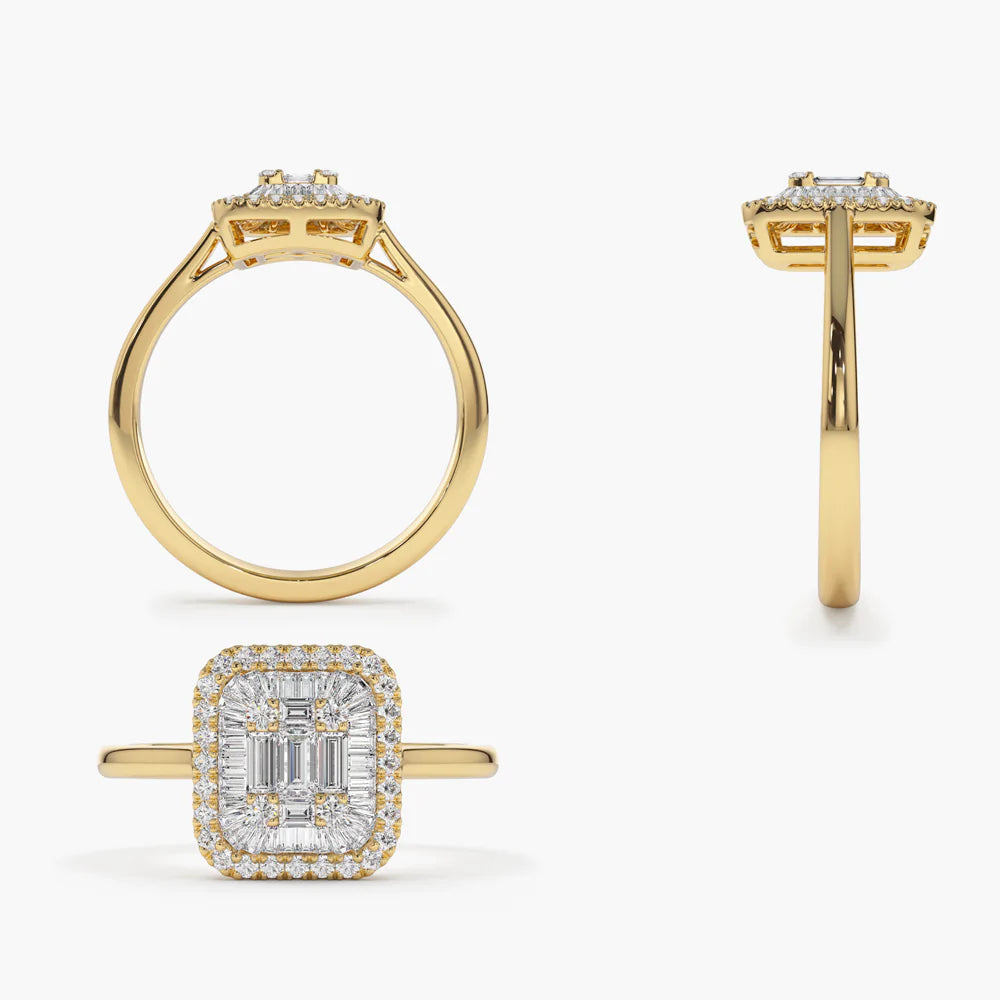 Solid Gold Unique Baguette Diamond Statement Ring