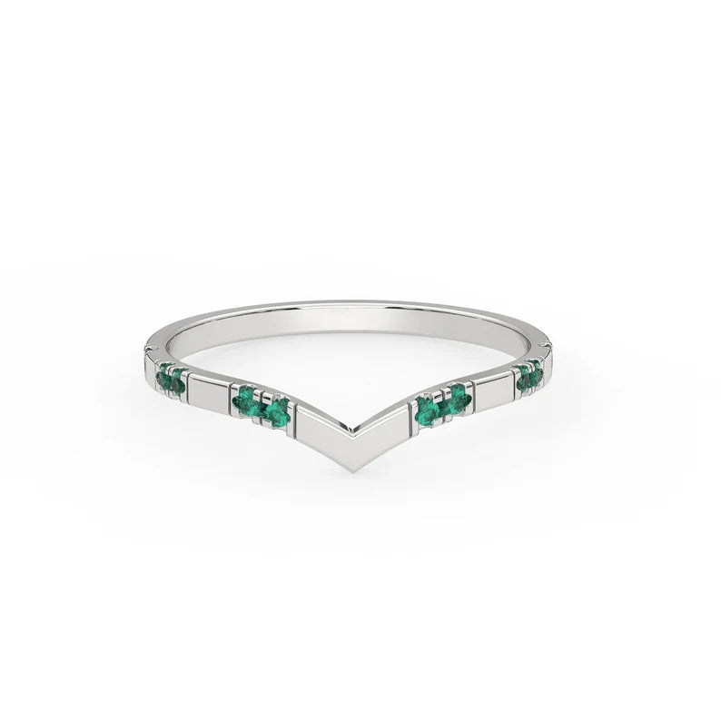 Solid Gold Natural Emerald Curve Ring