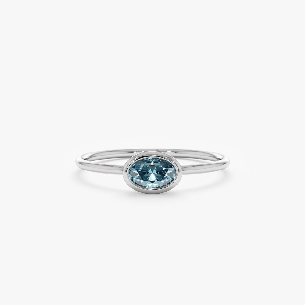 Solid Gold Oval Blue Topaz Ring (308B9F)