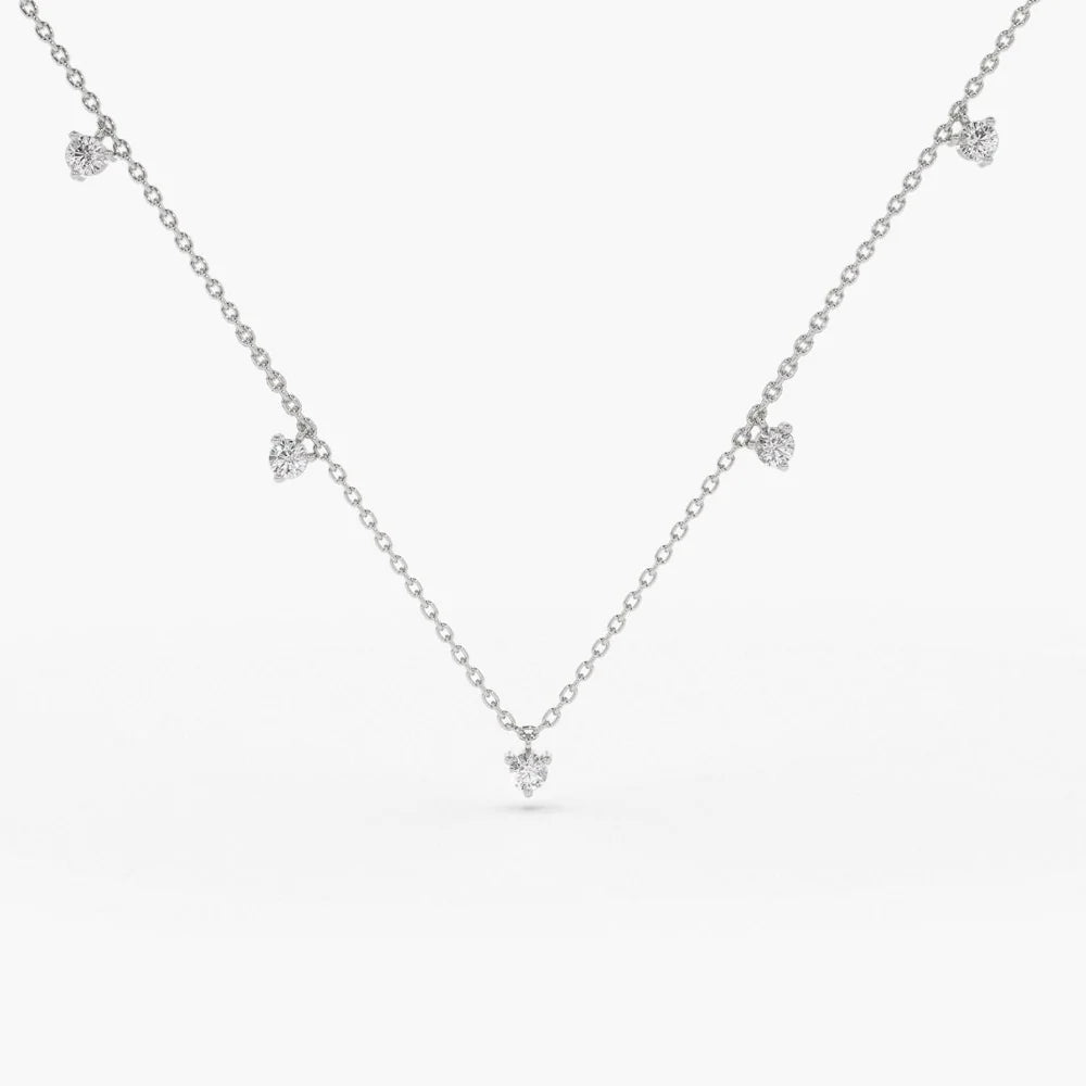 Solid Gold Dangling Diamond Solitaire Necklace