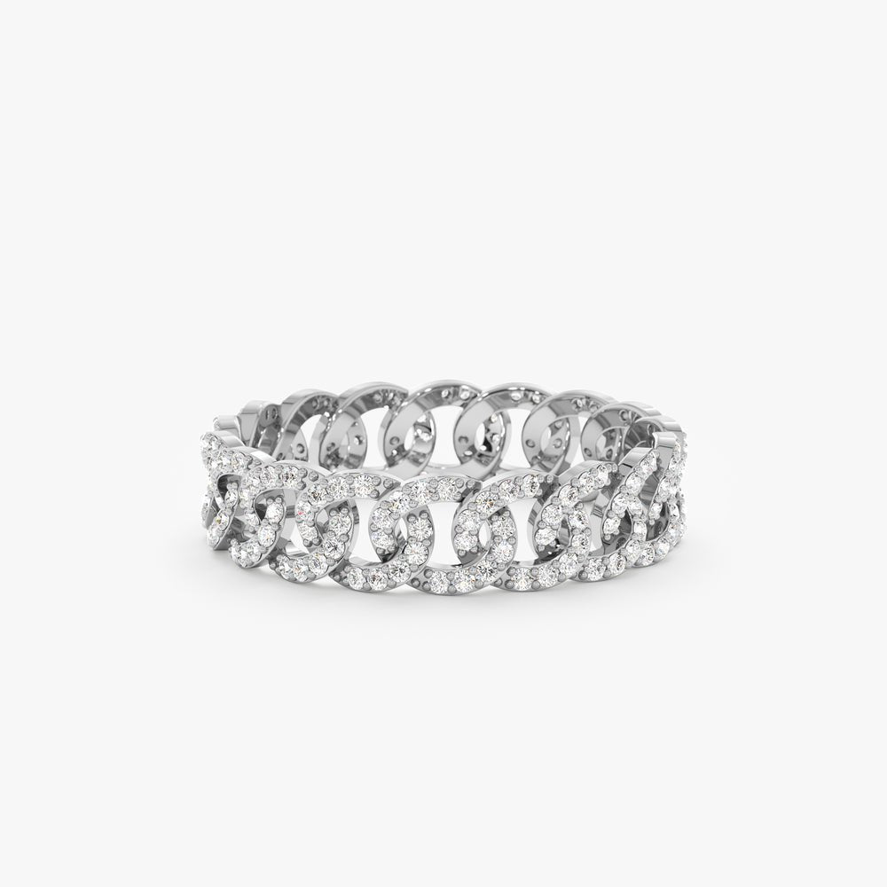 14K Solid Gold Diamond Link Chain Eternity Ring
