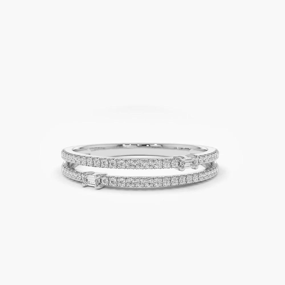 Solid Gold Unique Double Row Micro Pave Statement Ring