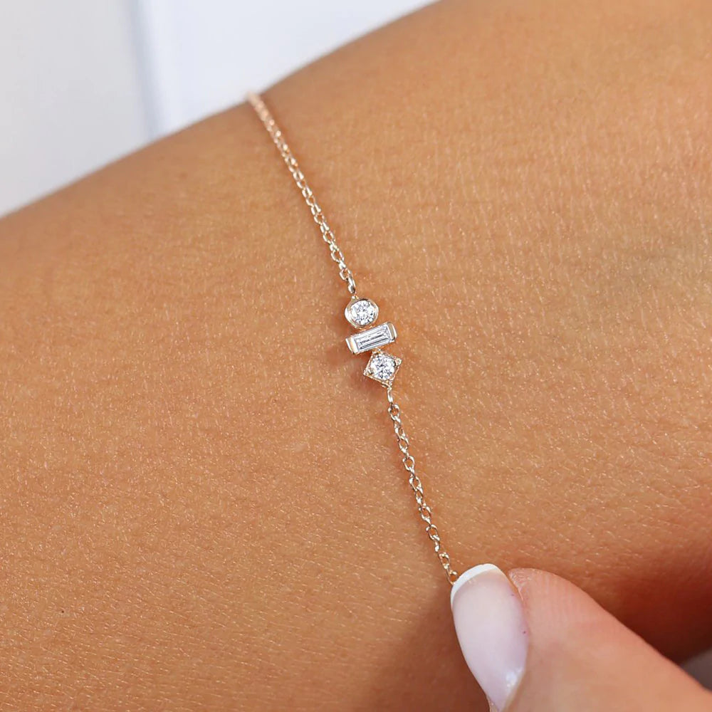 Solid Gold Baguette and Round Lab-Grown Diamond Mix Bracelet