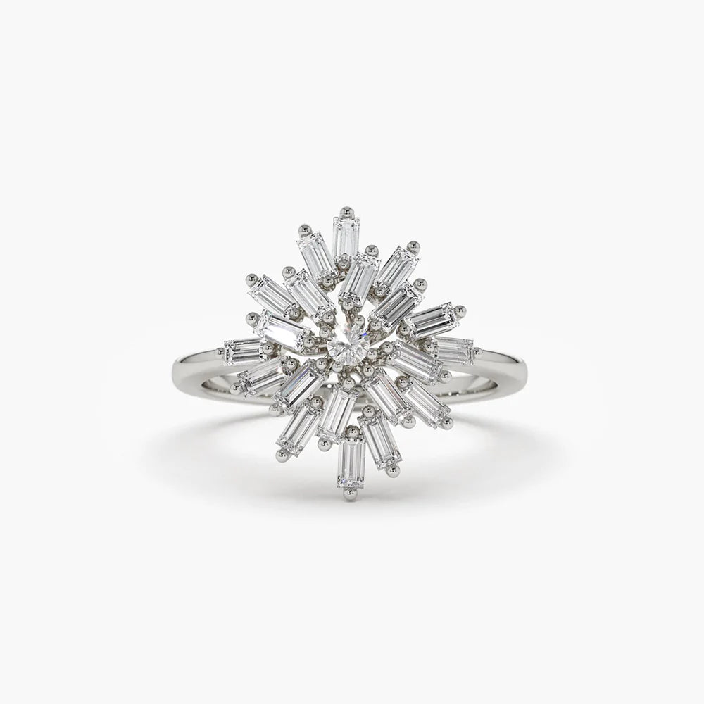 Solid Gold Ballerina Baguette Diamond Cluster Ring