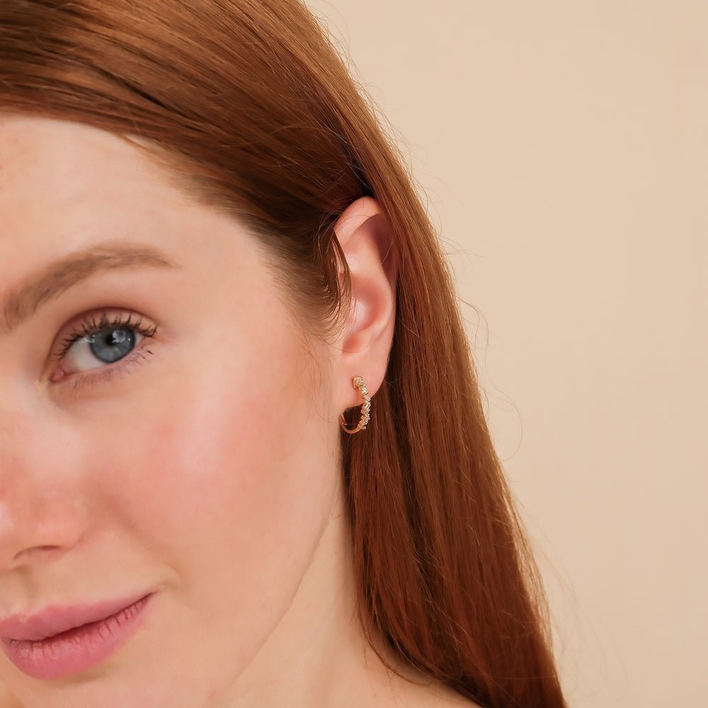 Solid Gold Stacked Baguette Diamond Hoops