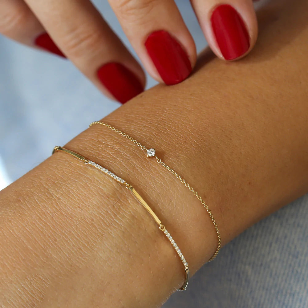 Solid Gold Pave Lab-Grown Diamond Bar Bracelet