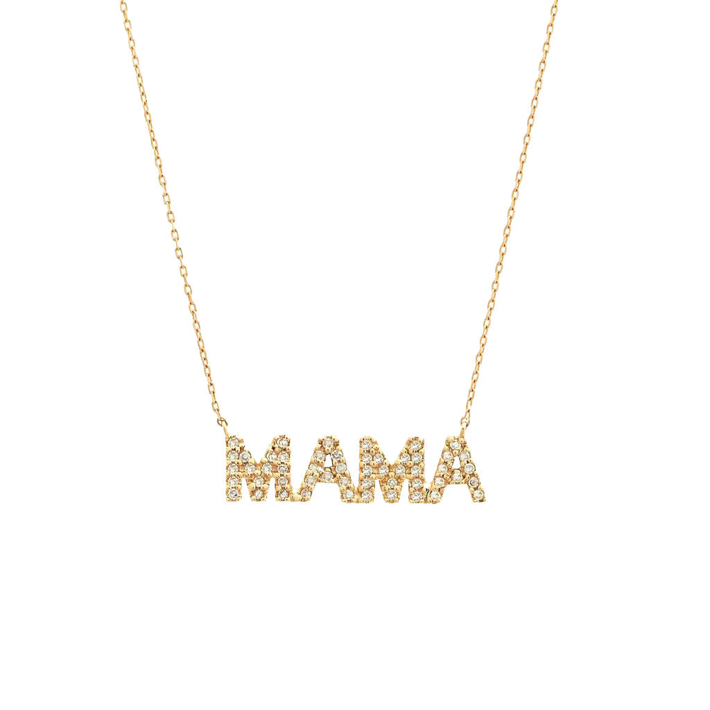 18K Solid Gold Diamond Mama Necklace - Style A