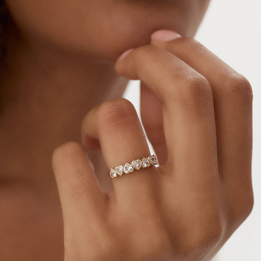 Solid Gold Heart Shape Up Down Bezel Setting Diamond Ring