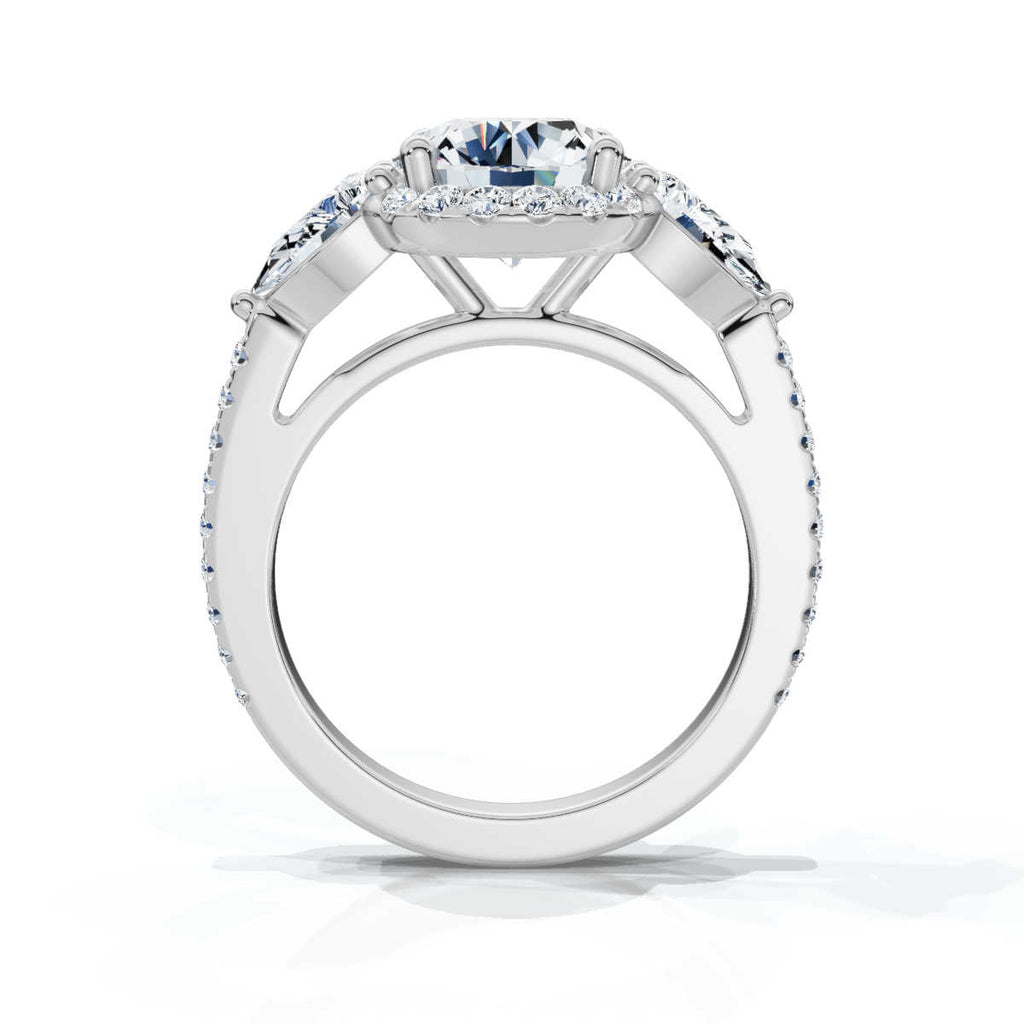 14K Solid Gold 3 CT Three Stone Pear & Round Lab Grown Diamond Ring - Style B