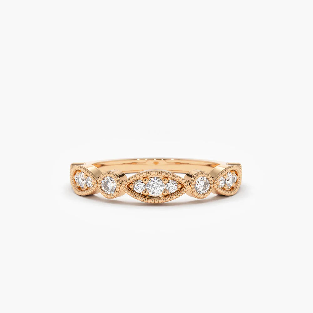 Solid Gold Vintage Style Diamond Wedding Ring