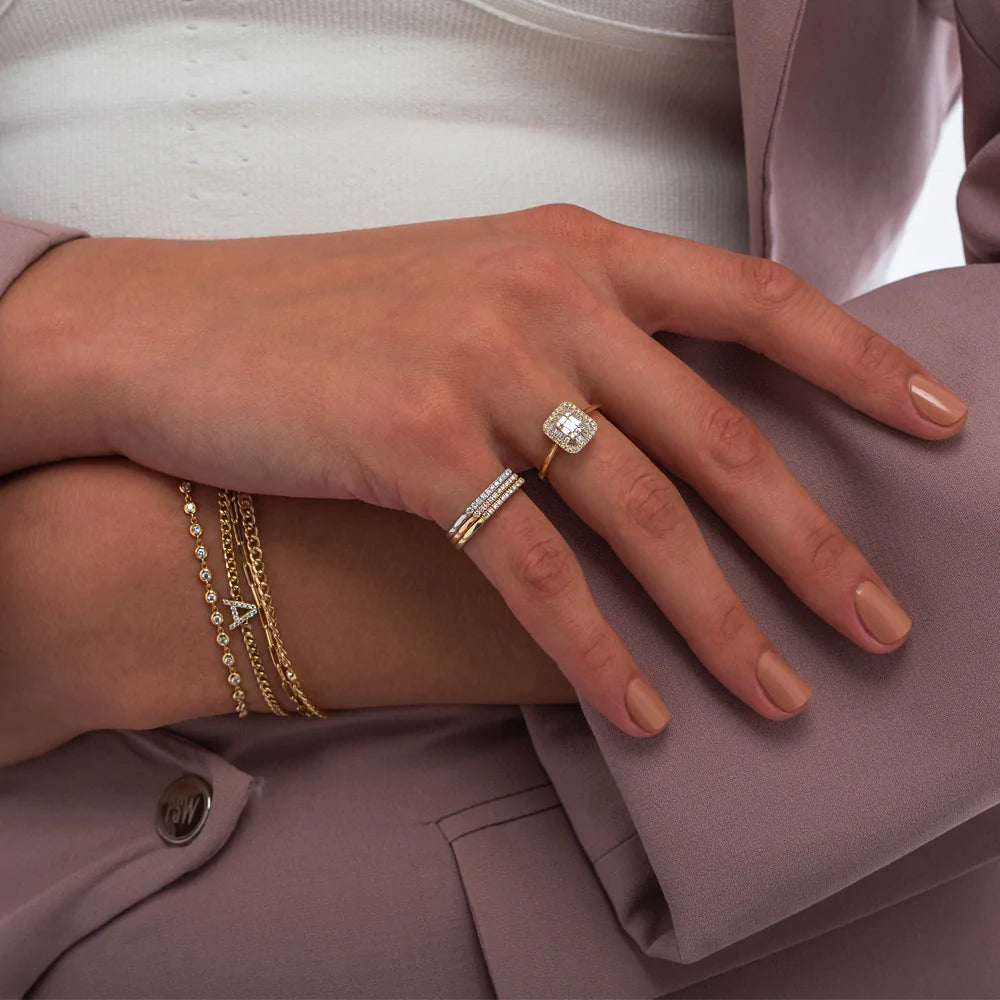 Solid Gold Pave Diamond Bar Ring (3E5285)