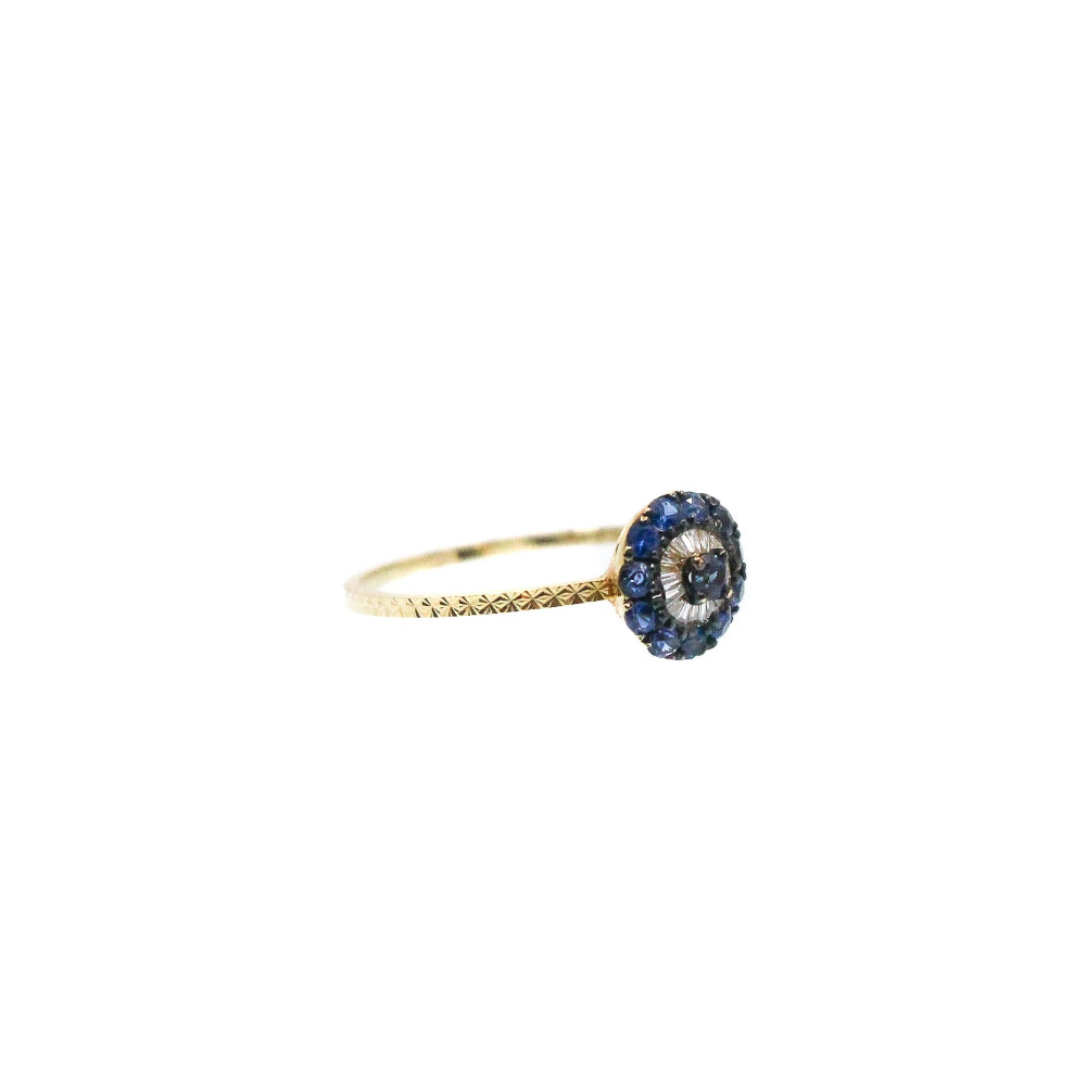 Solid Gold Diamond Blue Sapphire Evil Eye Ring