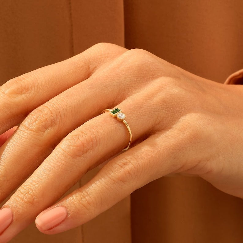 Solid Gold Delicate Emerald Ring