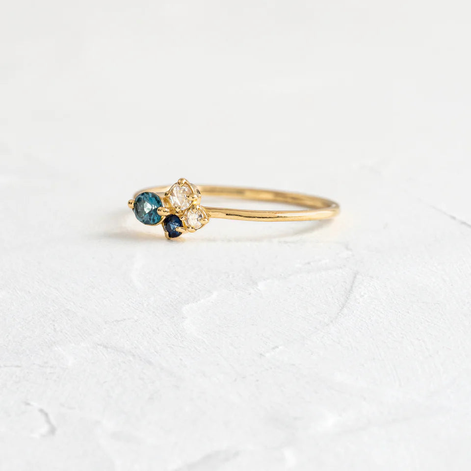 Solid Gold Navy Mini Cluster Ring