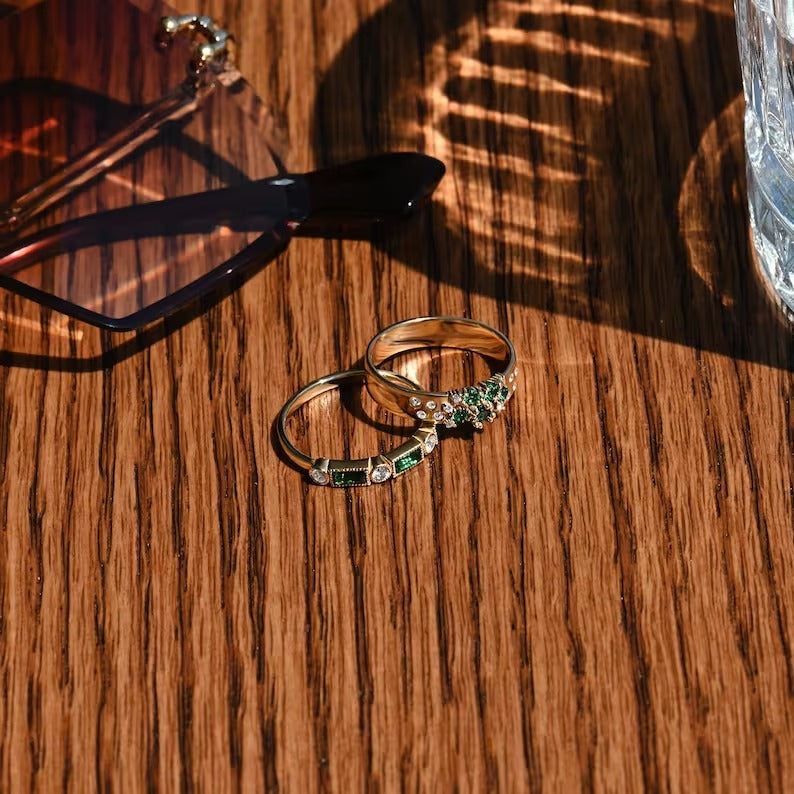 Solid Gold Emerald Cluster Band Ring