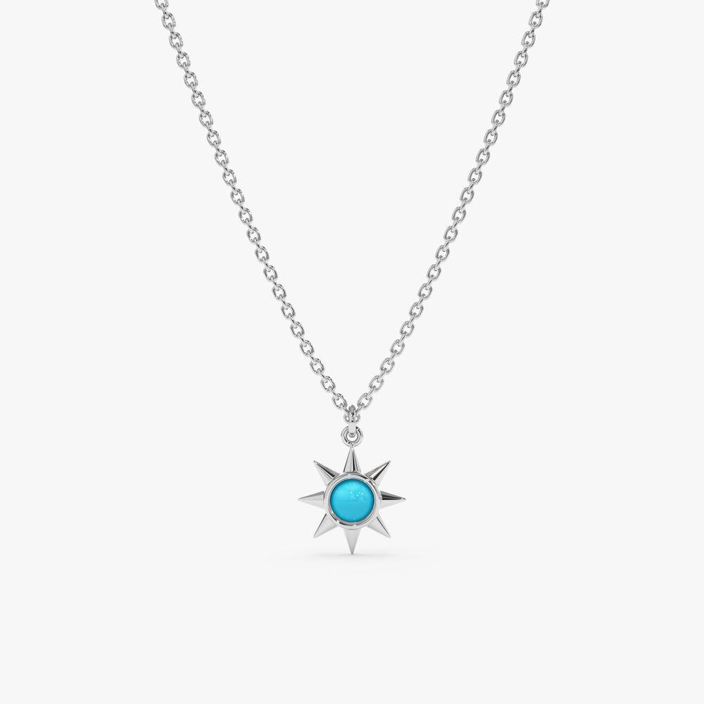 Solid Gold Turquoise Sun Necklace (3F610B)