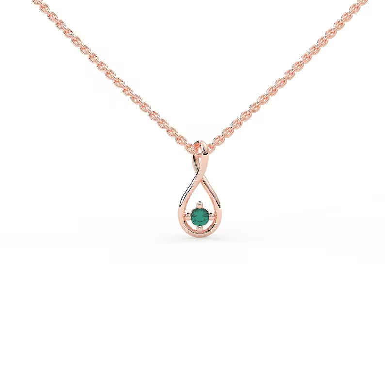 Solid Gold Natural Solitaire Emerald Necklace