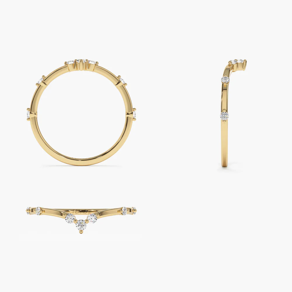Solid Gold Curved Chevron Diamond Stacking Ring