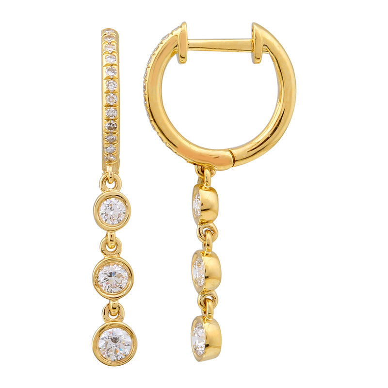 Solid Gold Triple Bezel Graduated Diamond Hoop Earring (70CE94)