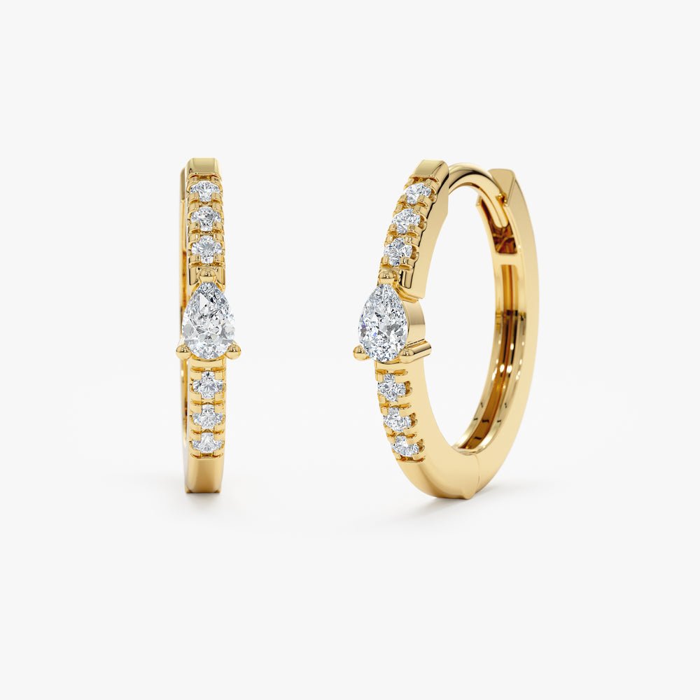 Solid Gold Thin Pear-Cut Diamond Hoops