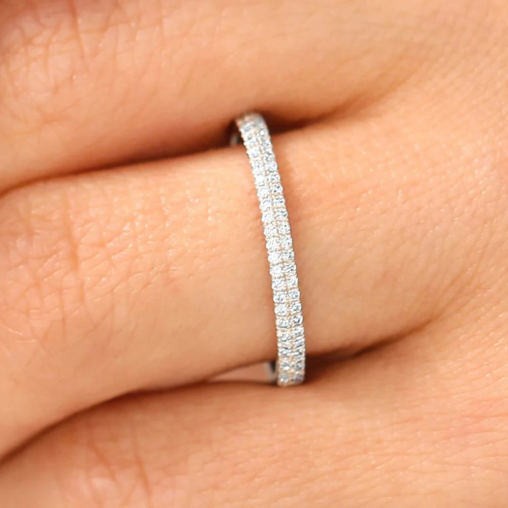 Solid Gold Double Row Micro Pave Diamond Ring