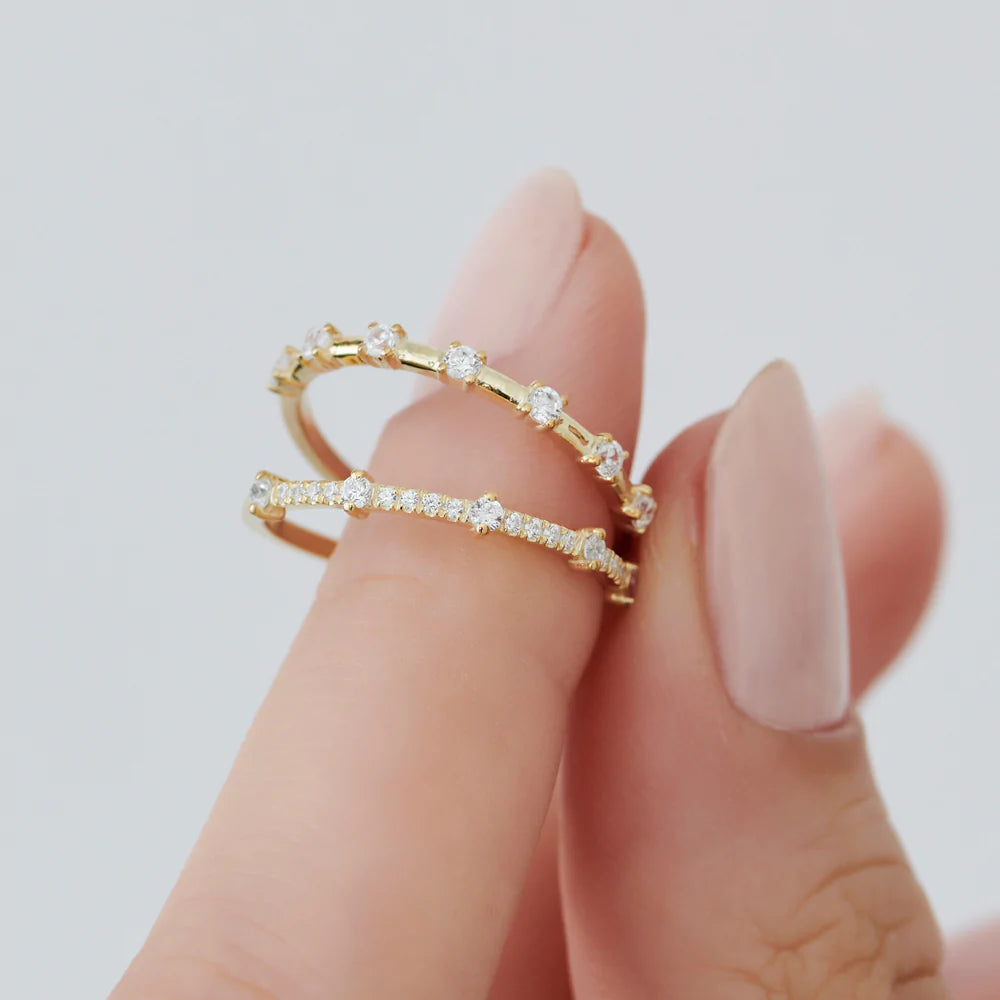 Solid Gold Dainty Stacking Diamond Wedding Band