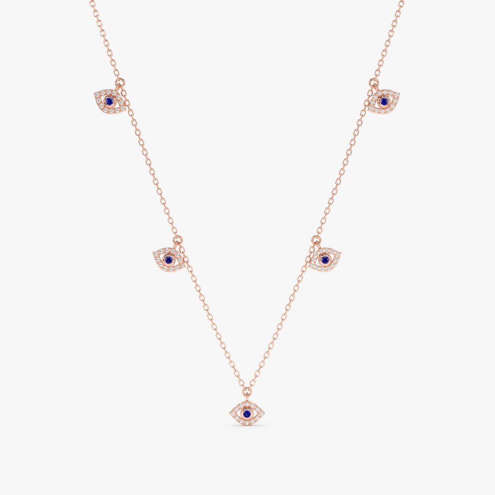 Solid Gold Evil Eye Charms Necklace (B75B0B)