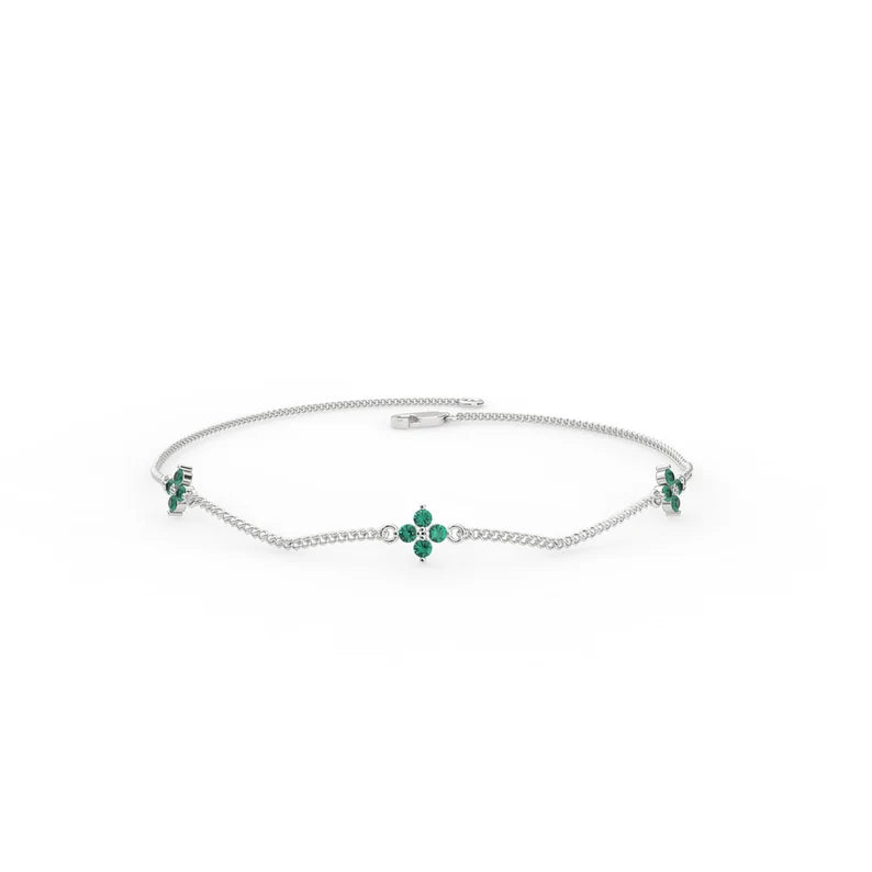 Solid Gold Flower Emerald Bracelet