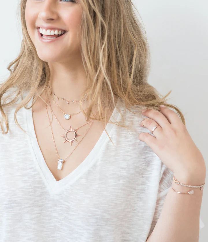 Solid Gold Open Sun Diamond Necklace