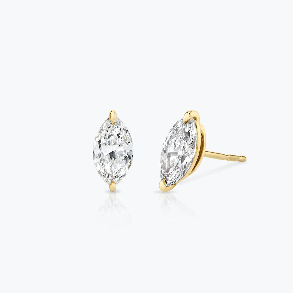 Solid Gold Marquise Solitaire Studs , 1ct. Moissanite Diamond Studs