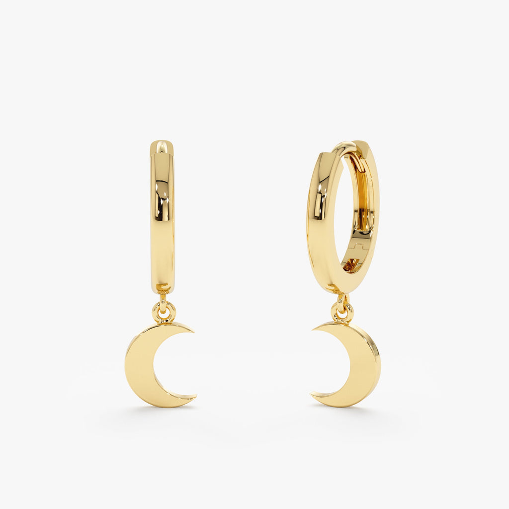 Solid Gold Crescent Moon Charm Huggies
