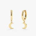 Solid Gold Crescent Moon Charm Huggies