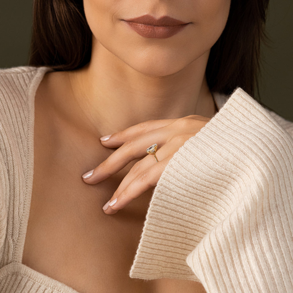 Solid Gold Filament Ring, Oval Cut Moissanite Diamond