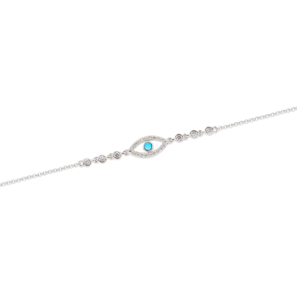 Solid Gold Turquoise Evil Eye Diamond Bezel Bracelet