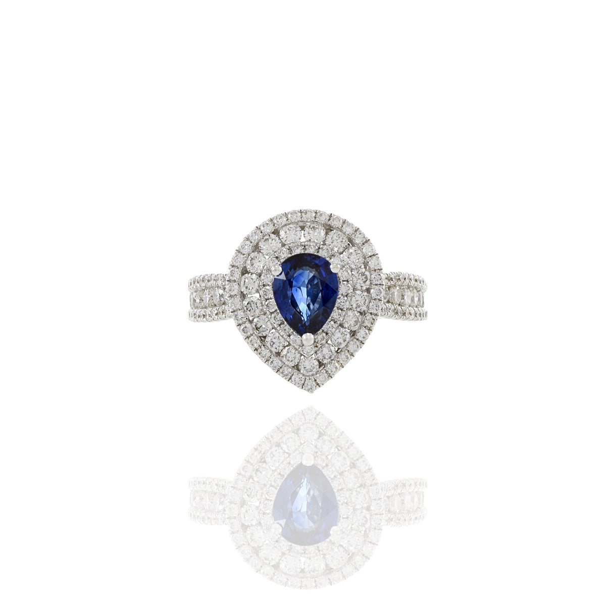 Solid Gold Pear Shaped Blue Sapphire and Diamond Ring (D458FF)