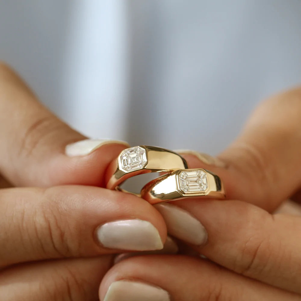 Solid Gold Asscher Cut Illusion Mosaic Solitaire Pinky Ring