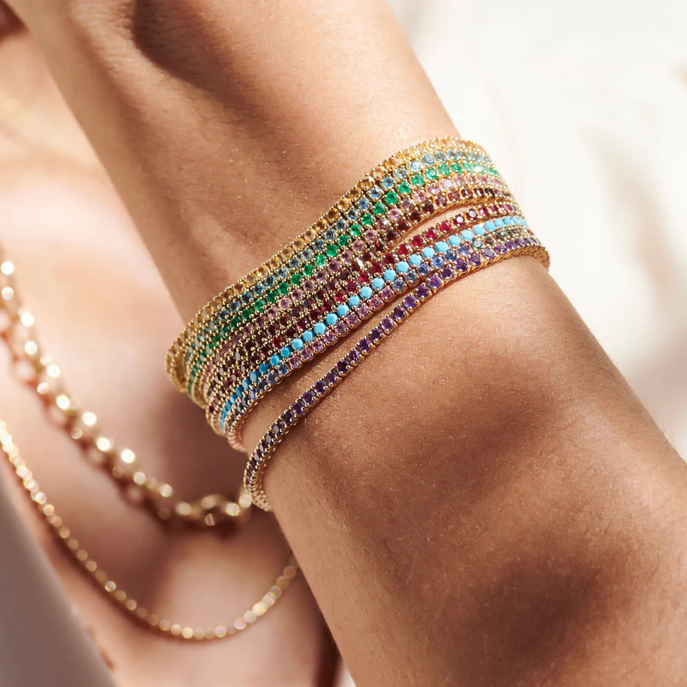 Solid Gold Prong Setting Turquoise Tennis Bracelet