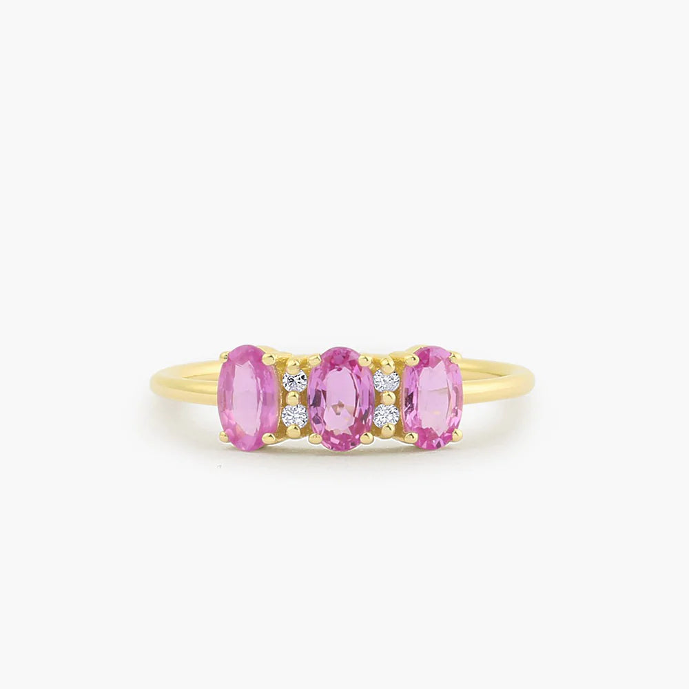 Oval Genuine Pink Sapphire and Moissanite Ring – 0.05ct Total, 1.3MM Band, photo 1