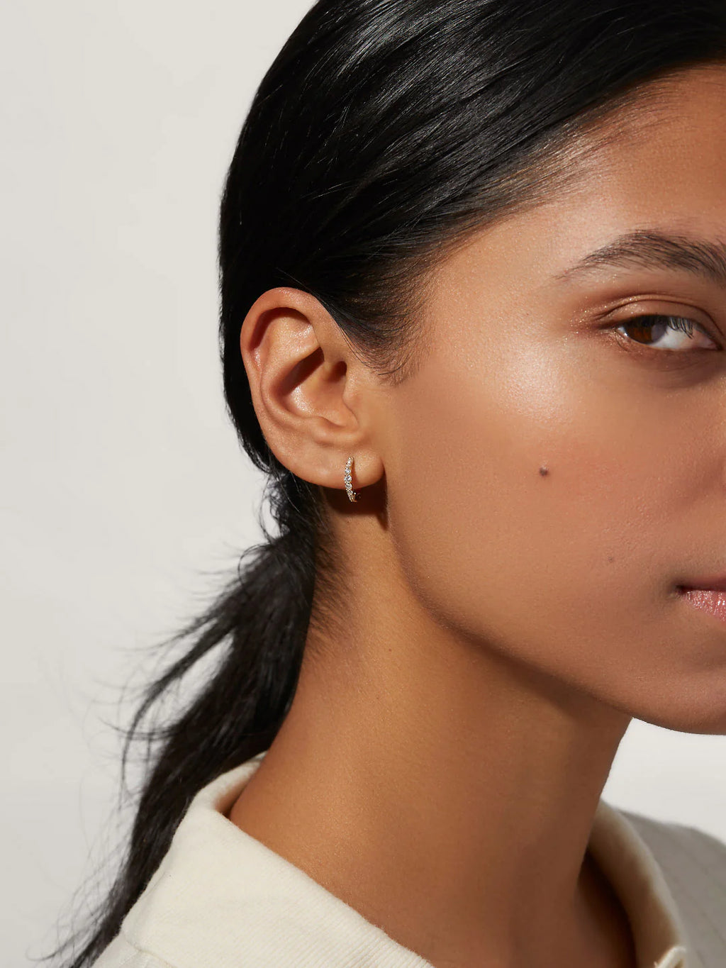 Solid Gold Shared Prong Diamond Hoop Earrings