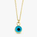 Solid Gold Evil Eye Glass Charm Necklace (24FE09)