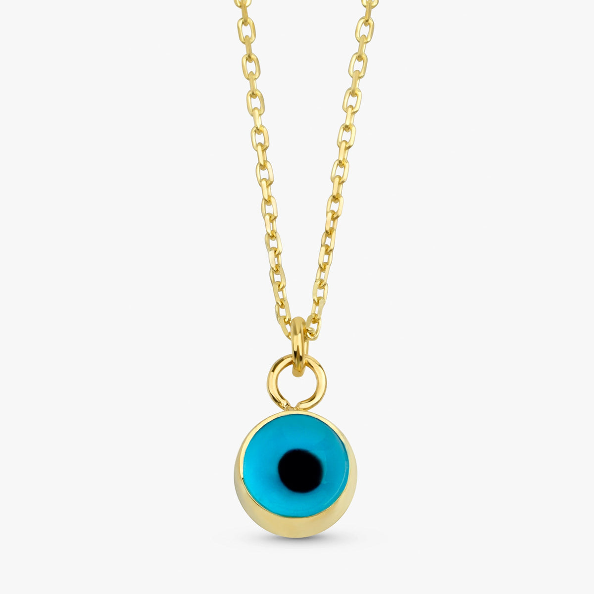 Solid Gold Evil Eye Glass Charm Necklace (24FE09)