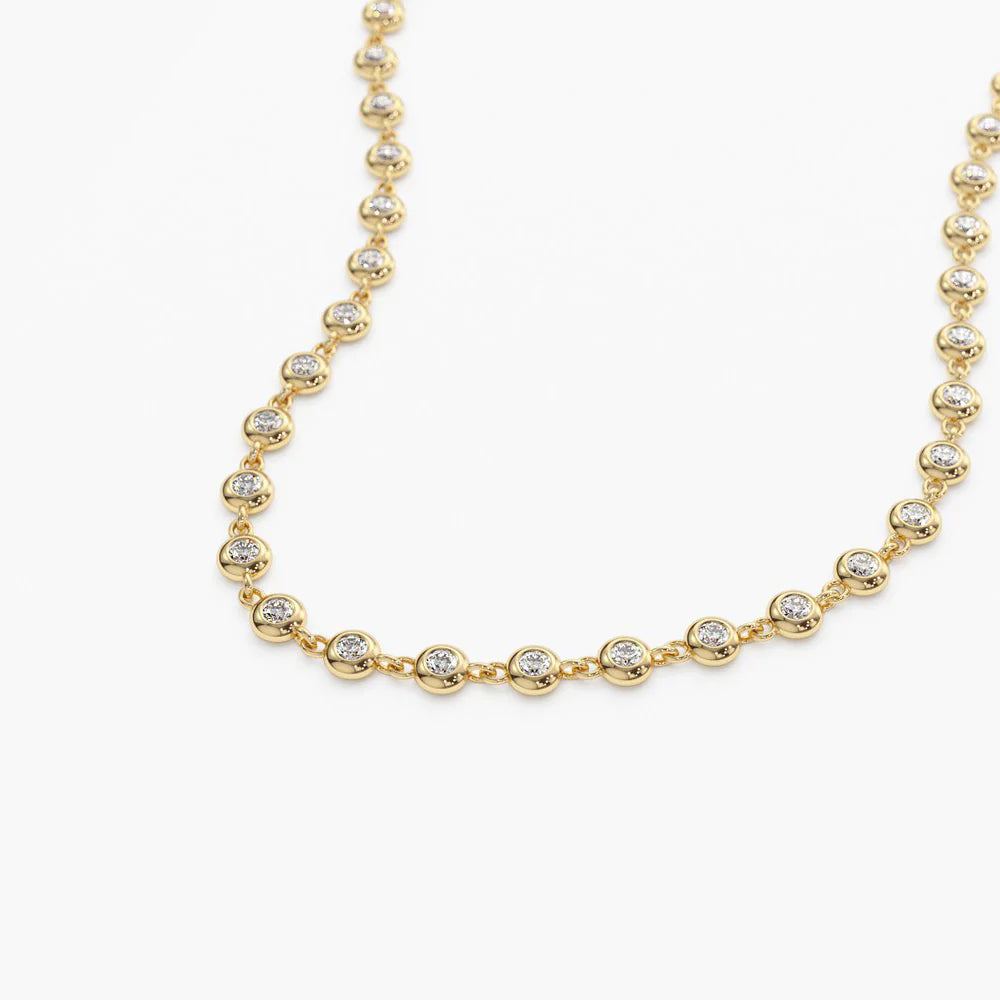 Solid Gold Bezel Setting Diamond Tennis Necklace