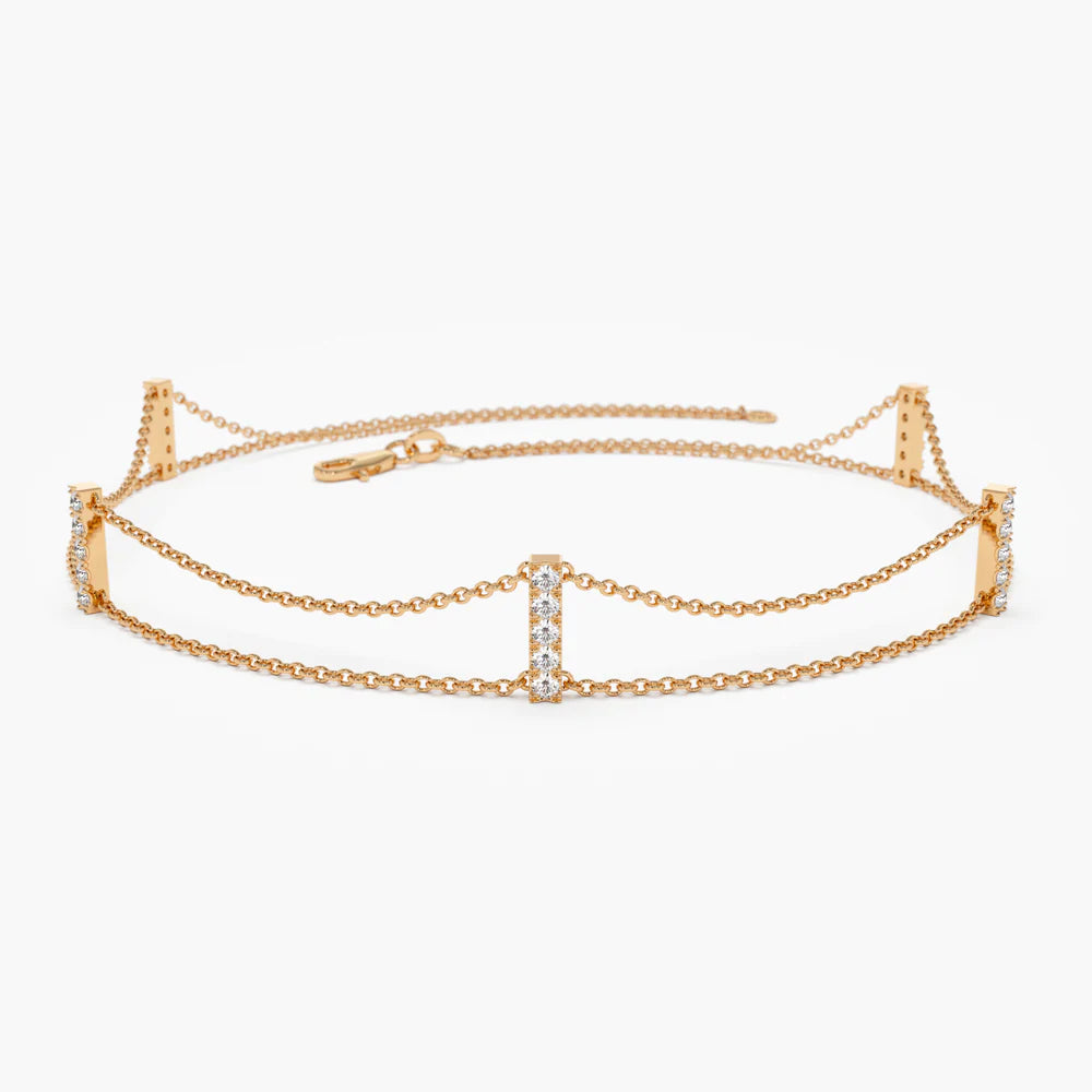 Solid Gold 5 Station Diamond Bar Bracelet
